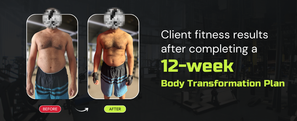 Client fitness results after completing a 12-week body transformation plan